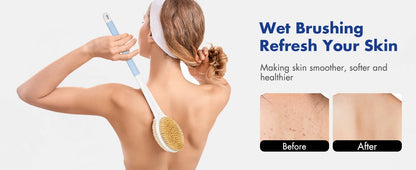 Back Scrubber Body Shower Brus Anti Slip Brosse de bain à longue poignée avec poils doux rigides Douche Exfoliant Brosse humide à sec