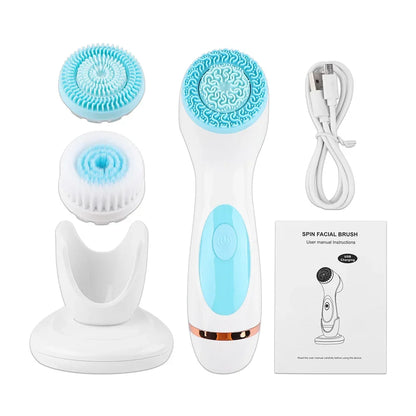 Brosse de nettoyage électrique 3 en 1 Nettoyant pour le visage à ultrasons Masseurs pour le visage Brosse de nettoyage rotative sonique Outil de nettoyage en profondeur pour le visage