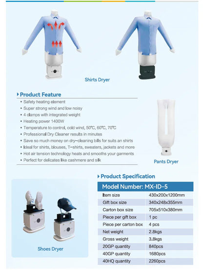 Machine à repasser automatique pour vêtements Machine de séchage à l'air Machine de chauffage Mini dispositif de repassage pliant Portable électrique pour vêtements Séchoir à chaussures / Automatic Clothing Ironing Machine Air Drying Heating Machine Mini