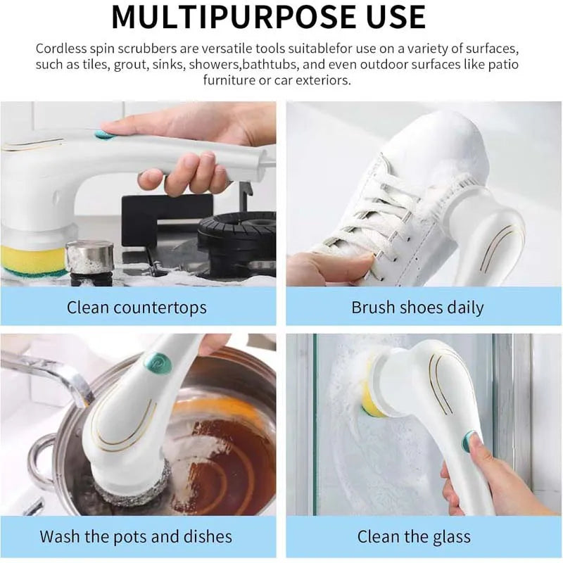 Brosse à vaisselle de cuisine rechargeable par USB Nettoyant pour évier Salle de bain Baignoire Brosse propre Spin Scrubber Brosse de nettoyage électrique