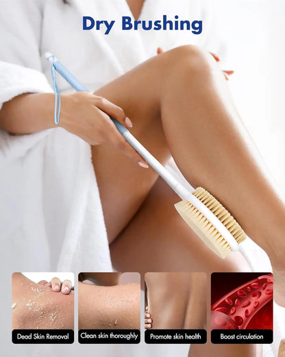 Back Scrubber Body Shower Brus Anti Slip Brosse de bain à longue poignée avec poils doux rigides Douche Exfoliant Brosse humide à sec