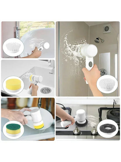 Nouveau récureur à rotation sans fil Têtes de brosse rechargeables électriques 5 en 1 pour salle de bain Carrelage de cuisine coulis Douche Voiture Nettoyage en profondeur