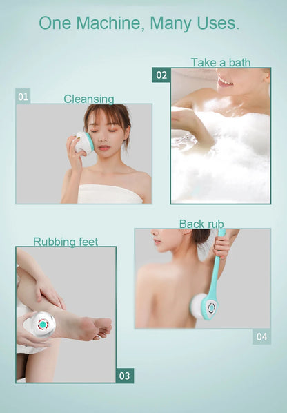 Brosse de bain électrique Nettoyage de douche Brosse de massage du corps Brosse de spa à rotation multifonctionnelle Étanche Long Handle Back Rubbing