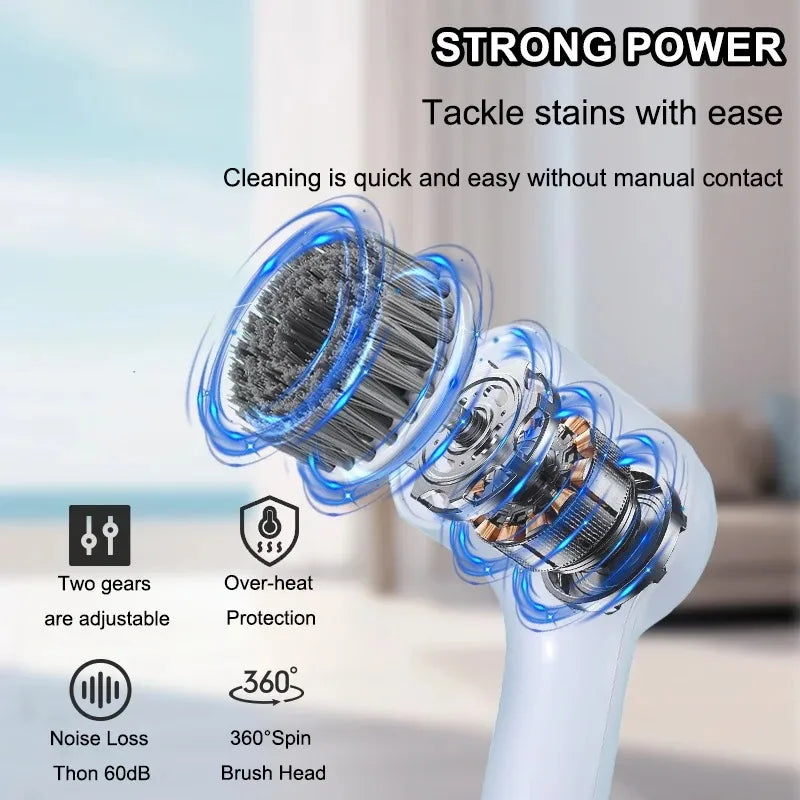 Brosse de nettoyage électrique Laveur électrique Brosse de nettoyage sans fil pour salle de bain Laveur électrique avec 5 têtes de brosse remplaçables