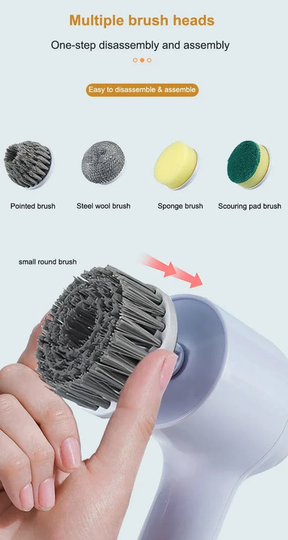 Brosse de nettoyage électrique Laveur électrique Brosse de nettoyage sans fil pour salle de bain Laveur électrique avec 5 têtes de brosse remplaçables