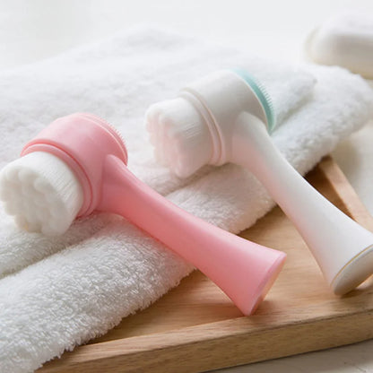 Brosse de nettoyage du visage en silicone double 3D Massage manuel Brosse faciale Exfoliante à poils doux Brosse de lavage du visage double face
