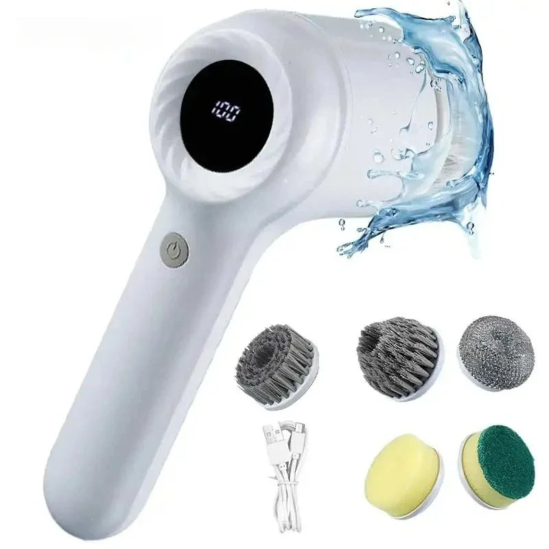 Brosse de nettoyage électrique Laveur électrique Brosse de nettoyage sans fil pour salle de bain Laveur électrique avec 5 têtes de brosse remplaçables