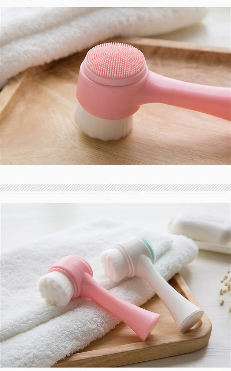 Brosse de nettoyage du visage en silicone double 3D Massage manuel Brosse faciale Exfoliante à poils doux Brosse de lavage du visage double face