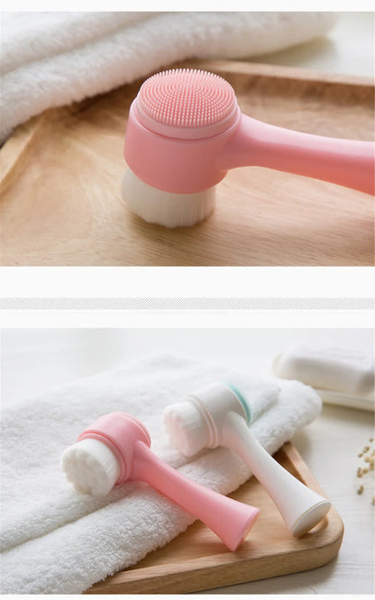 Brosse de nettoyage du visage en silicone double 3D Massage manuel Brosse faciale Exfoliante à poils doux Brosse de lavage du visage double face
