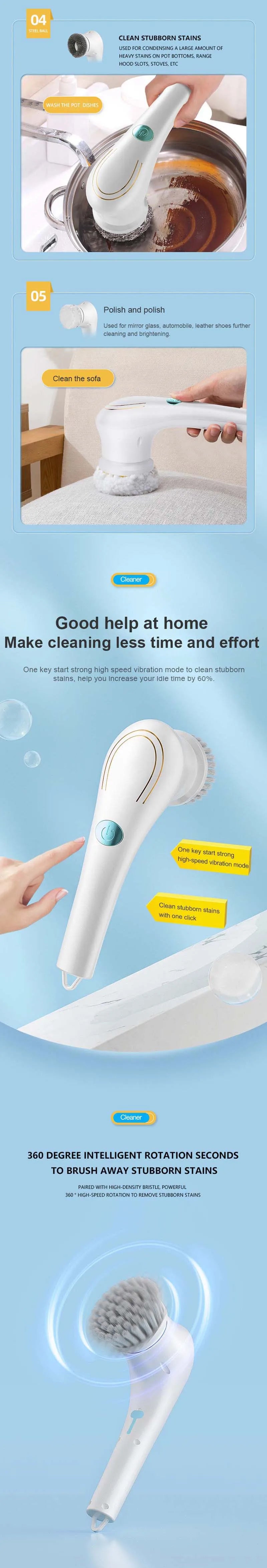 Brosse à vaisselle de cuisine rechargeable par USB Nettoyant pour évier Salle de bain Baignoire Brosse propre Spin Scrubber Brosse de nettoyage électrique