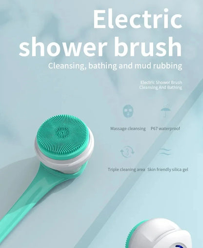 Brosse de bain électrique 5 en 1 IPX7 Épurateur corporel à longue poignée imperméable 3 vitesses Brosse de massage de nettoyage de douche rechargeable à 3 vitesses