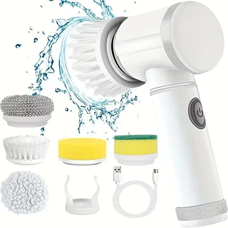 Nouveau récureur à rotation sans fil Têtes de brosse rechargeables électriques 5 en 1 pour salle de bain Carrelage de cuisine coulis Douche Voiture Nettoyage en profondeur