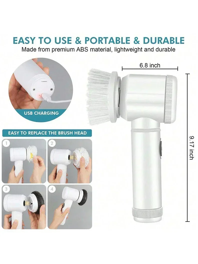 Nouveau récureur à rotation sans fil Têtes de brosse rechargeables électriques 5 en 1 pour salle de bain Carrelage de cuisine coulis Douche Voiture Nettoyage en profondeur