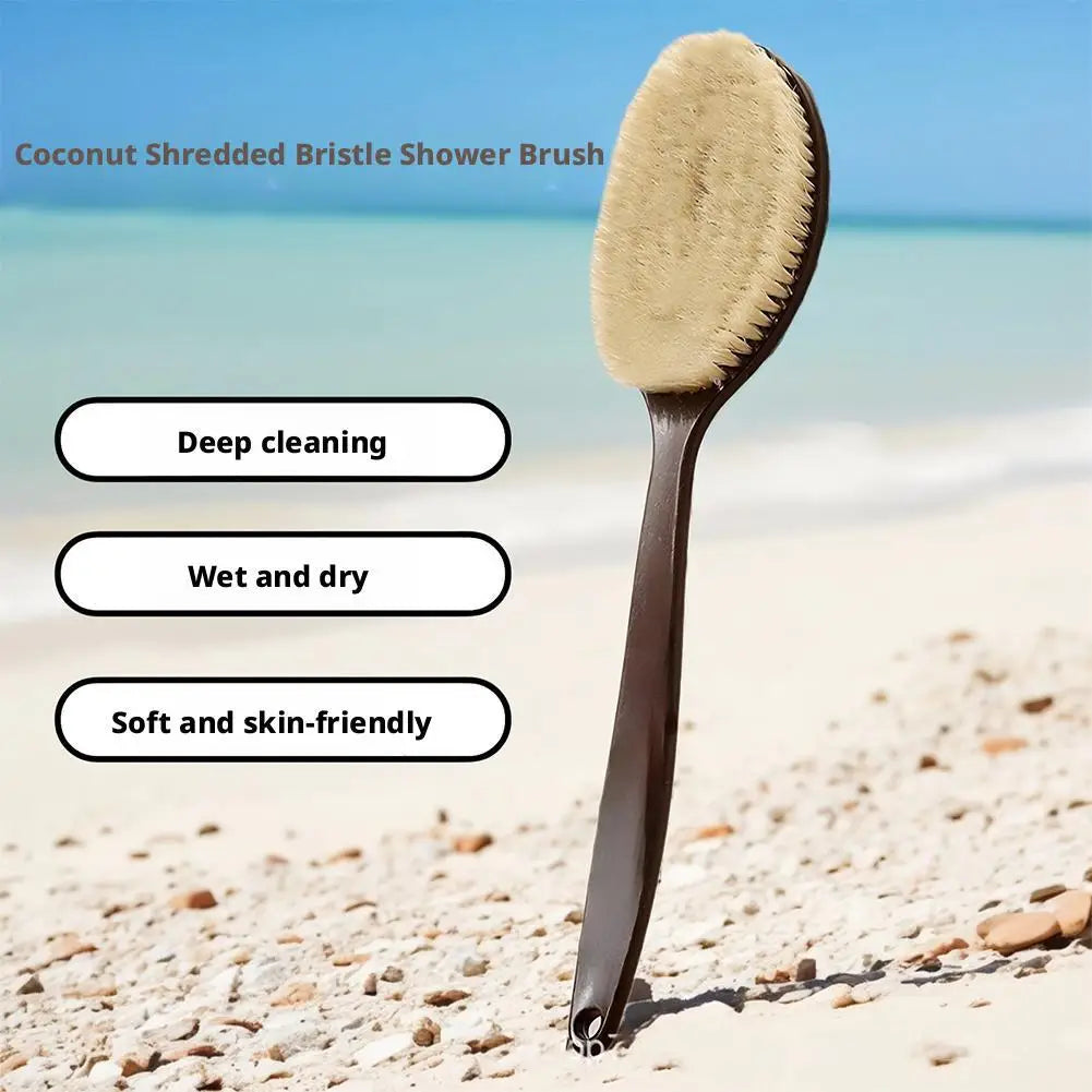 Brosse de bain à poils de noix de coco à poignée de 35 cm de long pour le bain, le nettoyage, le massage, le frottement, le brossage du dos