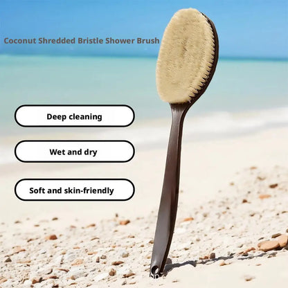 Brosse de bain à poils de noix de coco à poignée de 35 cm de long pour le bain, le nettoyage, le massage, le frottement, le brossage du dos