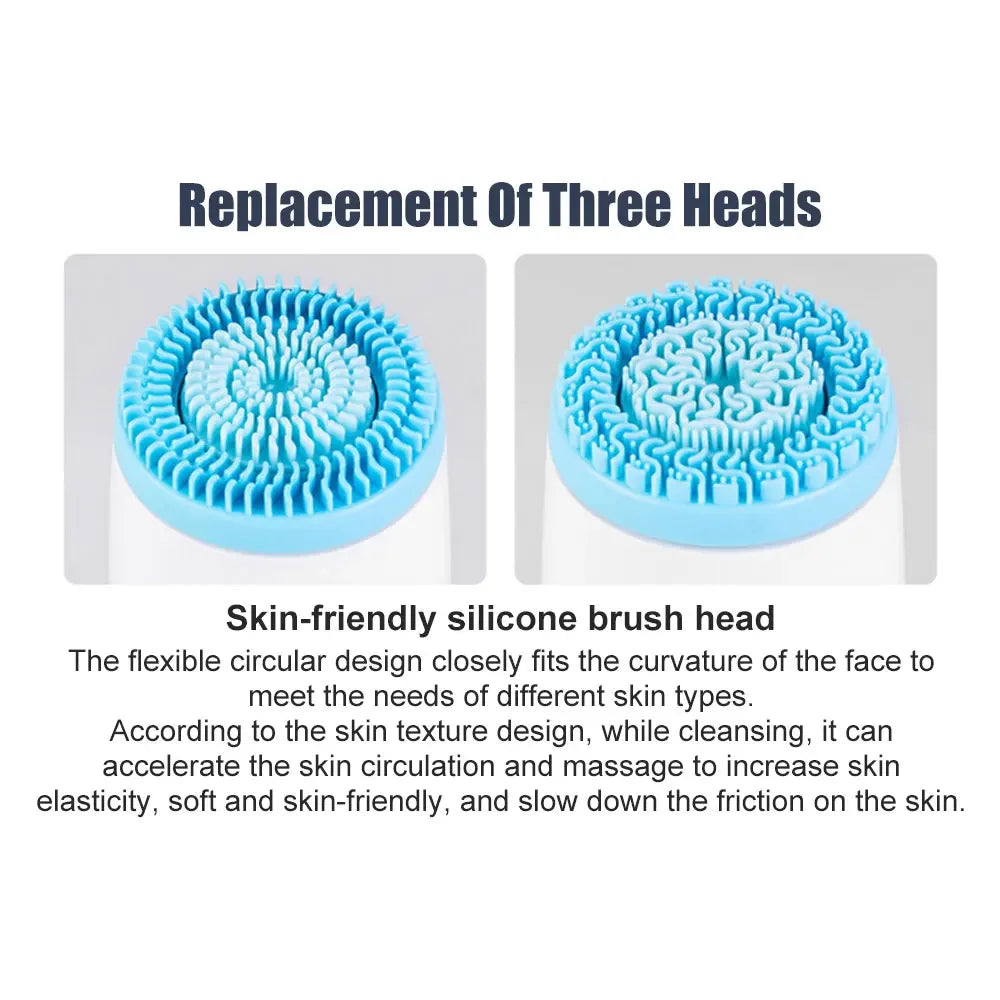Brosse de nettoyage électrique 3 en 1 Nettoyant pour le visage à ultrasons Masseurs pour le visage Brosse de nettoyage rotative sonique Outil de nettoyage en profondeur pour le visage
