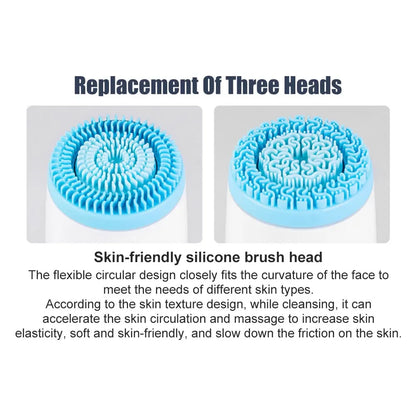 Brosse de nettoyage électrique 3 en 1 Nettoyant pour le visage à ultrasons Masseurs pour le visage Brosse de nettoyage rotative sonique Outil de nettoyage en profondeur pour le visage