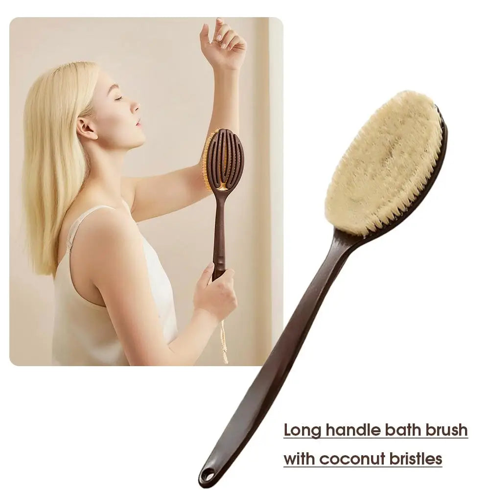 Brosse de bain à poils de noix de coco à poignée de 35 cm de long pour le bain, le nettoyage, le massage, le frottement, le brossage du dos