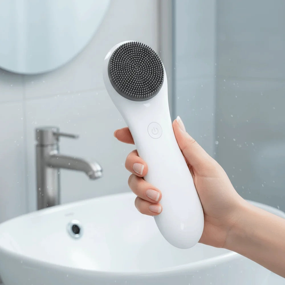 Waterproof Electric Facial Cleansing Brush Silicone Head Vibrating Facial Cleaning Scrubber Deeep Cleaning Wireless