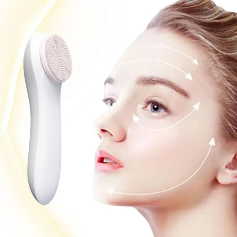 Waterproof Electric Facial Cleansing Brush Silicone Head Vibrating Facial Cleaning Scrubber Deeep Cleaning Wireless