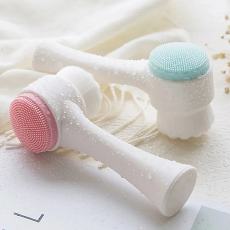 Brosse de nettoyage du visage en silicone double 3D Massage manuel Brosse faciale Exfoliante à poils doux Brosse de lavage du visage double face