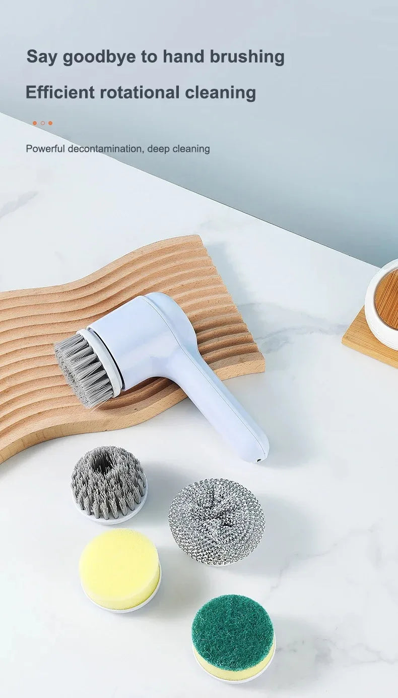 Brosse de nettoyage électrique Laveur électrique Brosse de nettoyage sans fil pour salle de bain Laveur électrique avec 5 têtes de brosse remplaçables