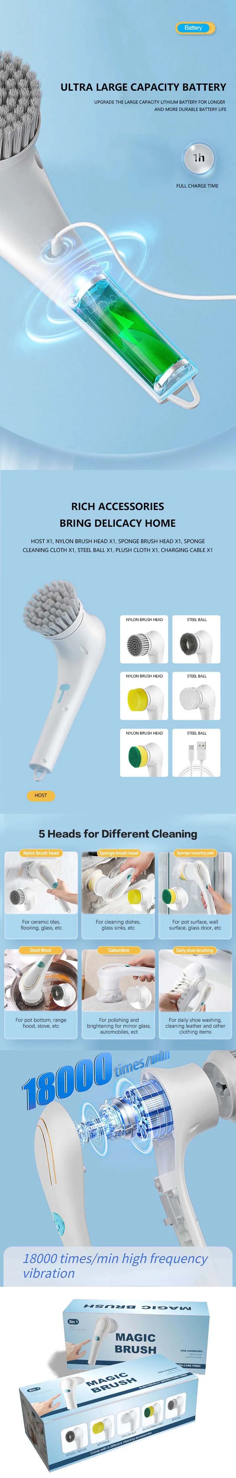 Brosse à vaisselle de cuisine rechargeable par USB Nettoyant pour évier Salle de bain Baignoire Brosse propre Spin Scrubber Brosse de nettoyage électrique