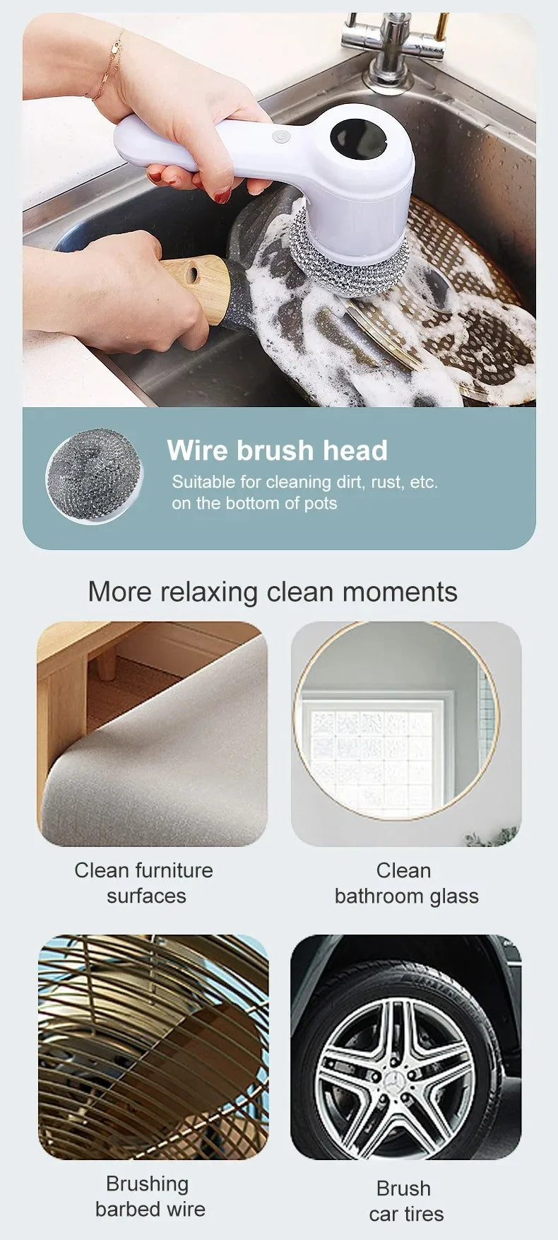 Brosse de nettoyage électrique Laveur électrique Brosse de nettoyage sans fil pour salle de bain Laveur électrique avec 5 têtes de brosse remplaçables