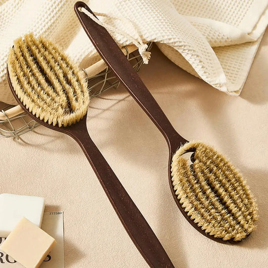 Brosse de bain à poils de noix de coco à poignée de 35 cm de long pour le bain, le nettoyage, le massage, le frottement, le brossage du dos