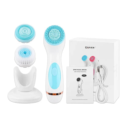 Brosse de nettoyage électrique 3 en 1 Nettoyant pour le visage à ultrasons Masseurs pour le visage Brosse de nettoyage rotative sonique Outil de nettoyage en profondeur pour le visage