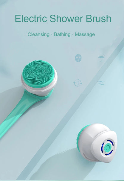 Brosse de bain électrique Nettoyage de douche Brosse de massage du corps Brosse de spa à rotation multifonctionnelle Étanche Long Handle Back Rubbing