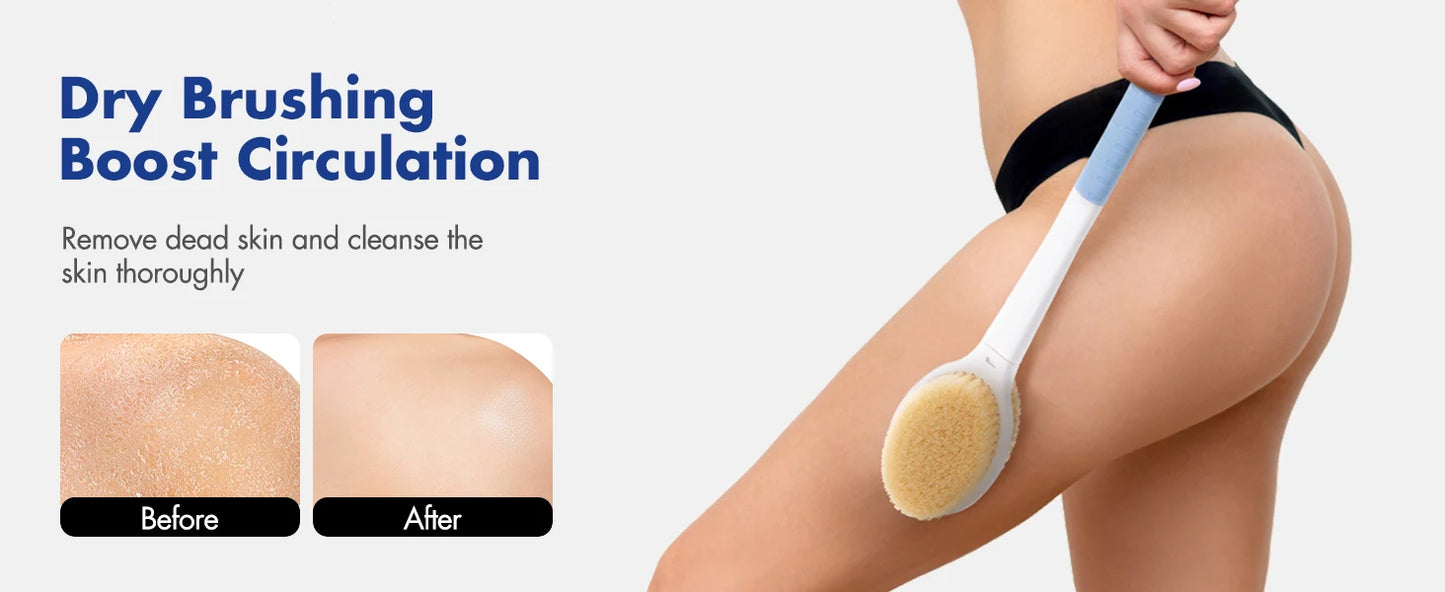 Back Scrubber Body Shower Brus Anti Slip Brosse de bain à longue poignée avec poils doux rigides Douche Exfoliant Brosse humide à sec