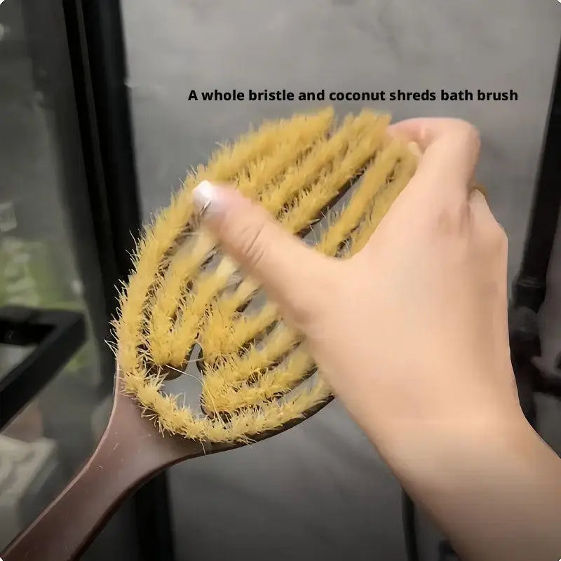 Brosse de bain à poils de noix de coco à poignée de 35 cm de long pour le bain, le nettoyage, le massage, le frottement, le brossage du dos