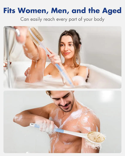 Back Scrubber Body Shower Brus Anti Slip Brosse de bain à longue poignée avec poils doux rigides Douche Exfoliant Brosse humide à sec
