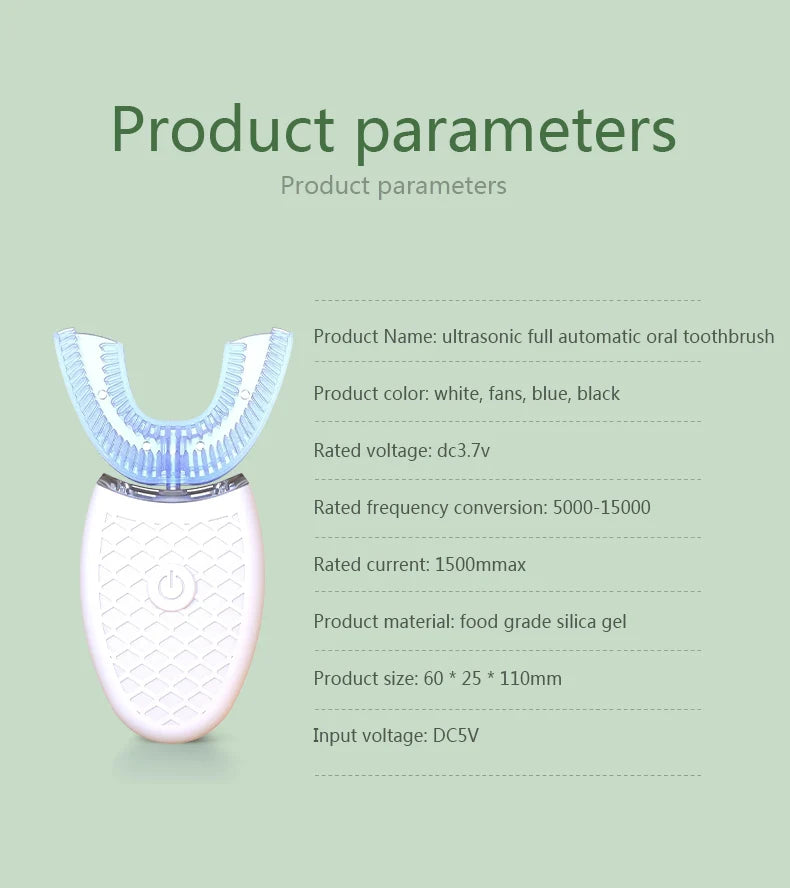 Brosse à dents électrique pour adulte Charge USB automatique Brosse à dents Sonic Wave en forme de U Brosse à dents intelligente rechargeable à 360 degrés