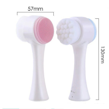 Brosse de nettoyage du visage en silicone double 3D Massage manuel Brosse faciale Exfoliante à poils doux Brosse de lavage du visage double face