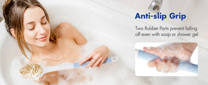 Back Scrubber Body Shower Brus Anti Slip Brosse de bain à longue poignée avec poils doux rigides Douche Exfoliant Brosse humide à sec