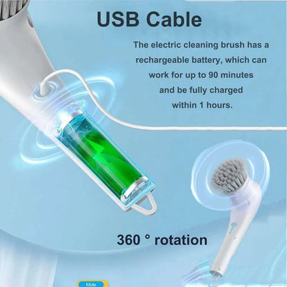 Brosse à vaisselle de cuisine rechargeable par USB Nettoyant pour évier Salle de bain Baignoire Brosse propre Spin Scrubber Brosse de nettoyage électrique