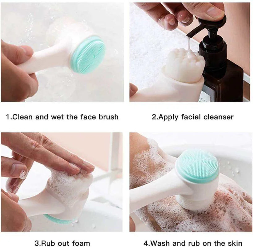 Brosse de nettoyage du visage en silicone double 3D Massage manuel Brosse faciale Exfoliante à poils doux Brosse de lavage du visage double face