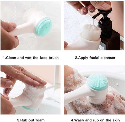 Brosse de nettoyage du visage en silicone double 3D Massage manuel Brosse faciale Exfoliante à poils doux Brosse de lavage du visage double face