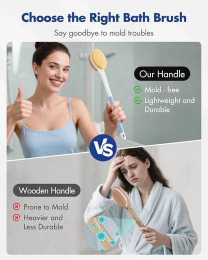 Back Scrubber Body Shower Brus Anti Slip Brosse de bain à longue poignée avec poils doux rigides Douche Exfoliant Brosse humide à sec