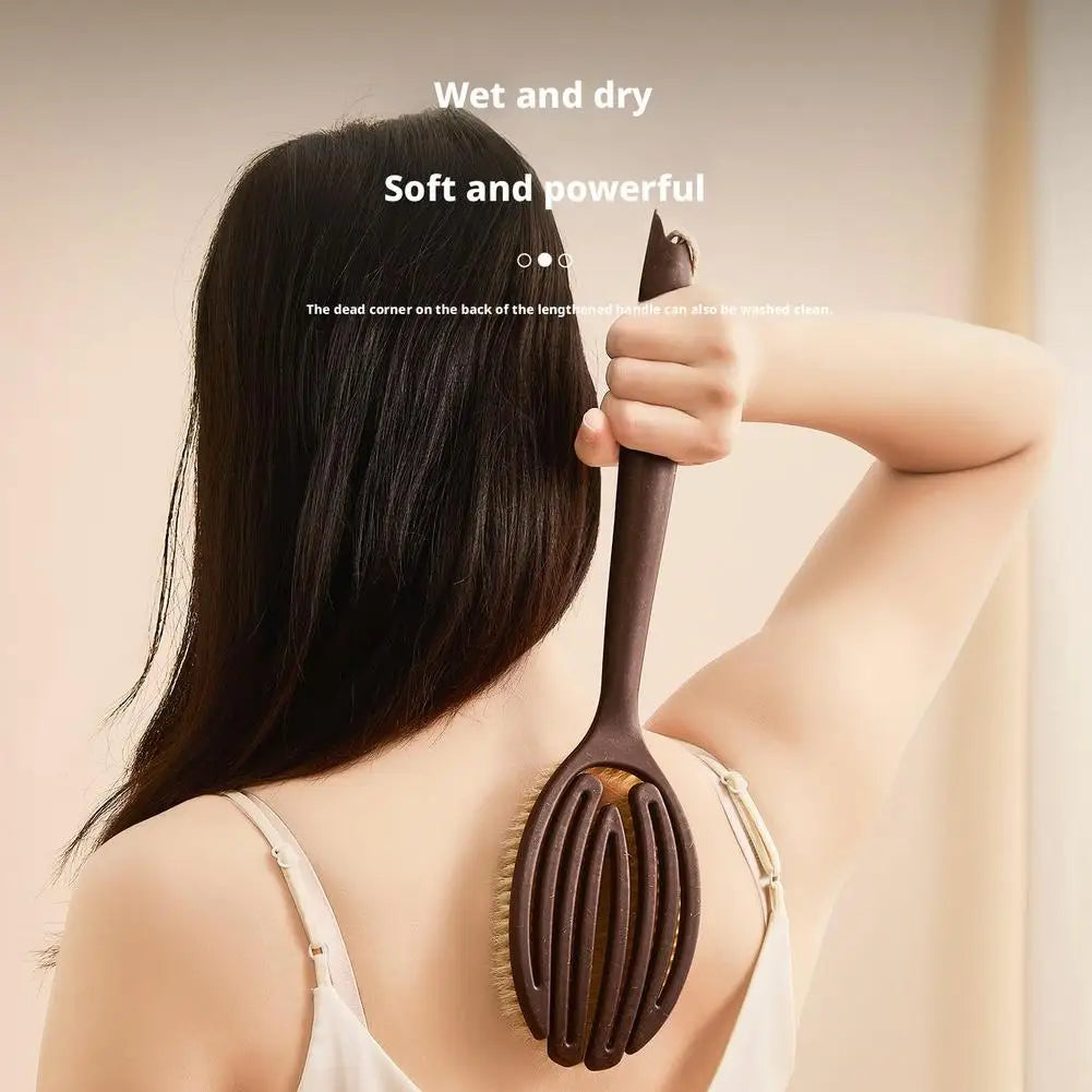 Brosse de bain à poils de noix de coco à poignée de 35 cm de long pour le bain, le nettoyage, le massage, le frottement, le brossage du dos