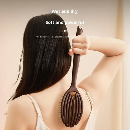 Brosse de bain à poils de noix de coco à poignée de 35 cm de long pour le bain, le nettoyage, le massage, le frottement, le brossage du dos