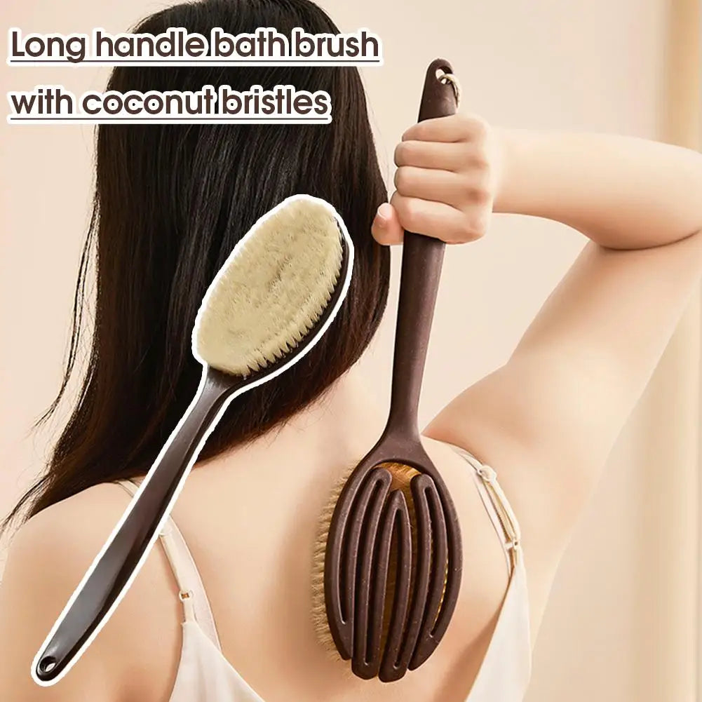 Brosse de bain à poils de noix de coco à poignée de 35 cm de long pour le bain, le nettoyage, le massage, le frottement, le brossage du dos