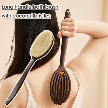 Brosse de bain à poils de noix de coco à poignée de 35 cm de long pour le bain, le nettoyage, le massage, le frottement, le brossage du dos