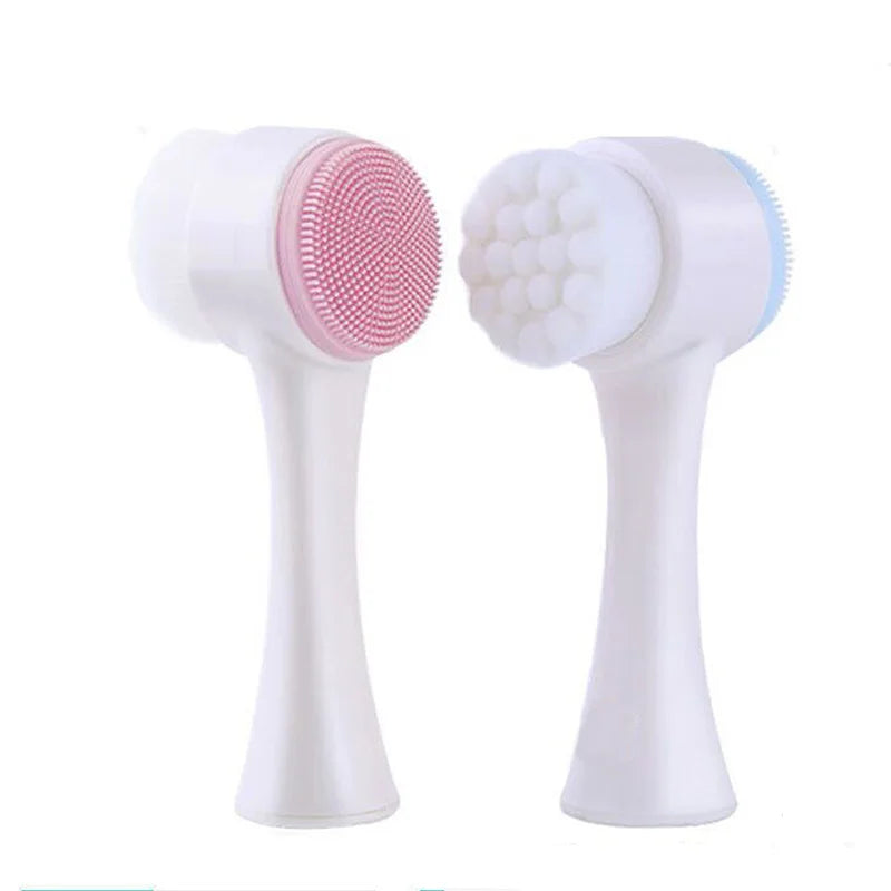 Brosse de nettoyage du visage en silicone double 3D Massage manuel Brosse faciale Exfoliante à poils doux Brosse de lavage du visage double face