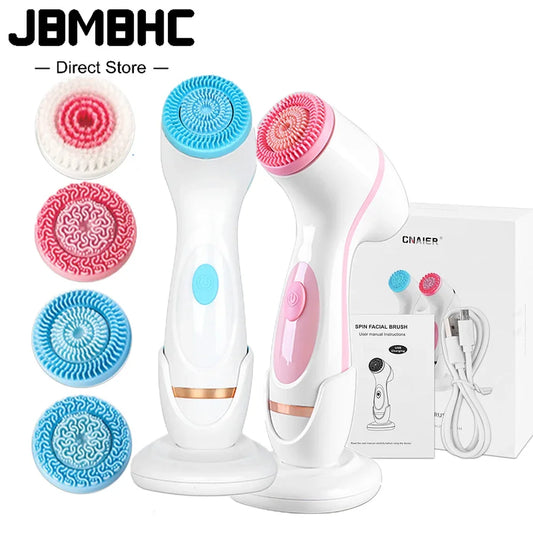 Brosse de nettoyage électrique 3 en 1 Nettoyant pour le visage à ultrasons Masseurs pour le visage Brosse de nettoyage rotative sonique Outil de nettoyage en profondeur pour le visage