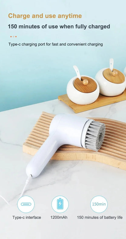Brosse de nettoyage électrique Laveur électrique Brosse de nettoyage sans fil pour salle de bain Laveur électrique avec 5 têtes de brosse remplaçables