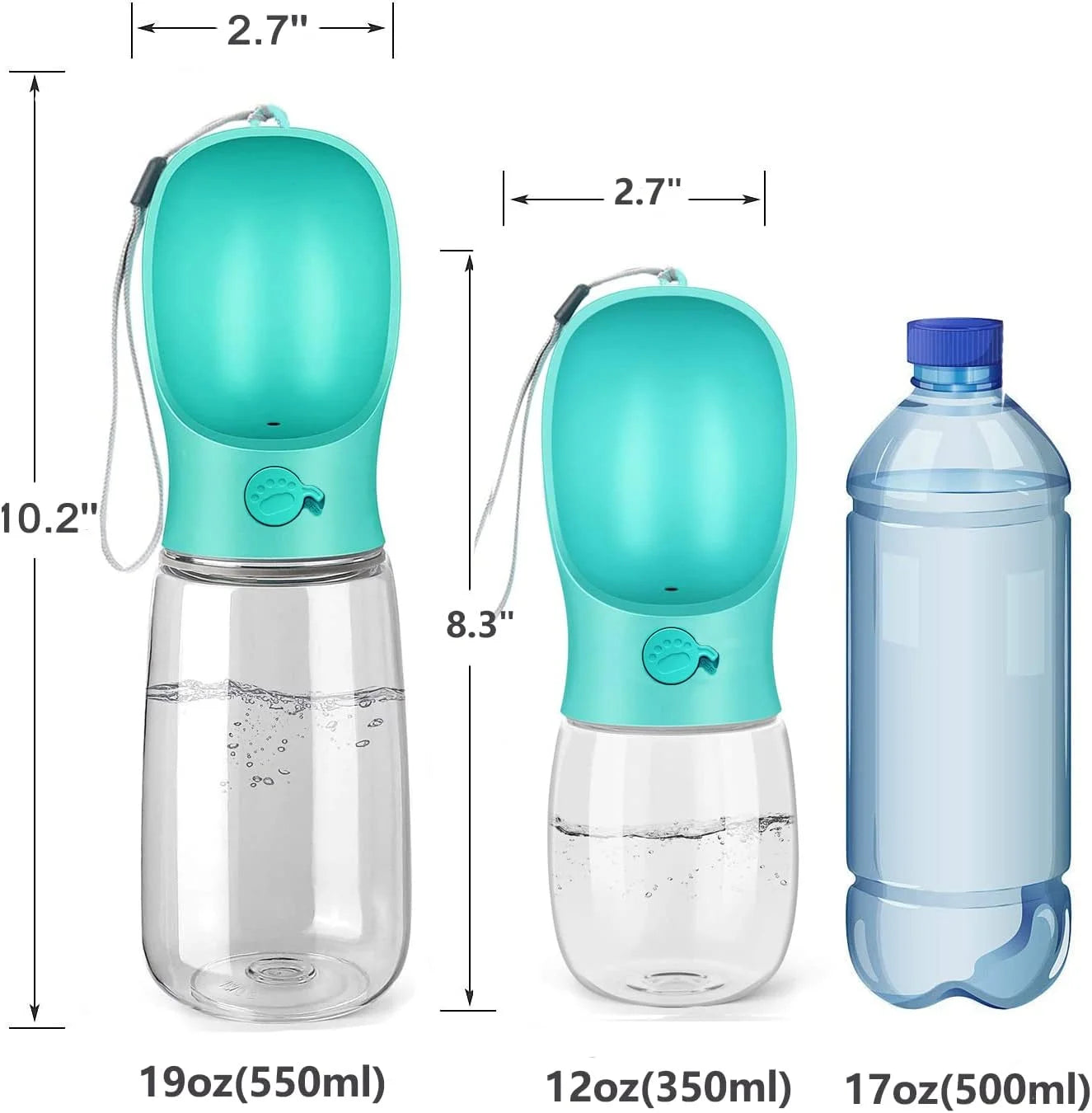 Botella De Agua Para Perros De 10.2 2.7 ", Dispensador De Agua Portátil Para Cachorros a Prueba De Fugas De 19 Oz Con Alimentador Para Mascotas Caminatas Al Aire Libre Caminatas Viajes Plástico De Grado Alimenticio - Rosa