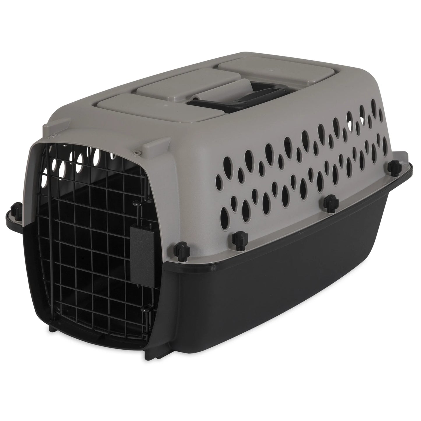 Transportín Portátil Para Perros, Transportador De Viaje Rígido, Duradero, Puerta De Metal, Negro Y Gris, Para Mascotas De Hasta 10 Lb, 19" L X 12.3" W X 10.8" H
